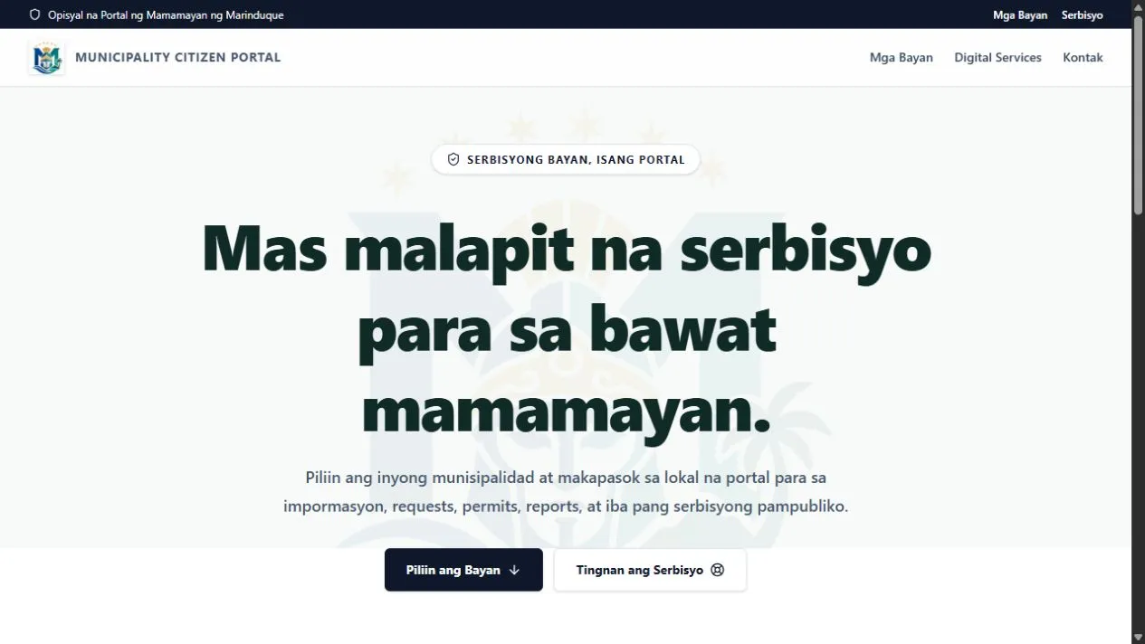 The live Gasan citizen portal homepage with its municipal services introduction.